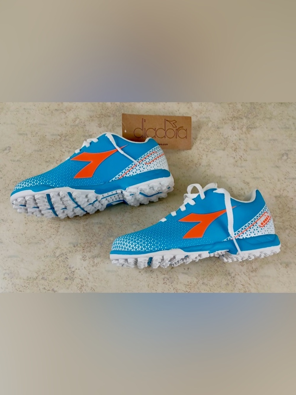 Diadora Kids Turquoise and White Sneakers with Orange Logo - Picture 4 of 6